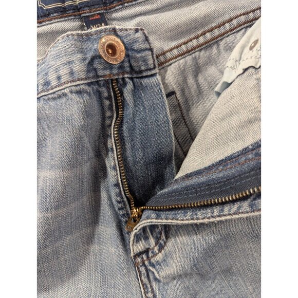 US Polo Assn Jeans Mens Size 34x32 Blue Distressed Relaxed Bootcut Whiskers - Picture 12 of 13